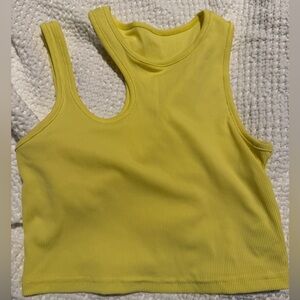 SHEIN Yellow Ribbed Asymmetric Tank Top